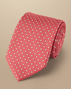 Krawatte aus Seide mit Mini-Medaillon-Motiv - Korall