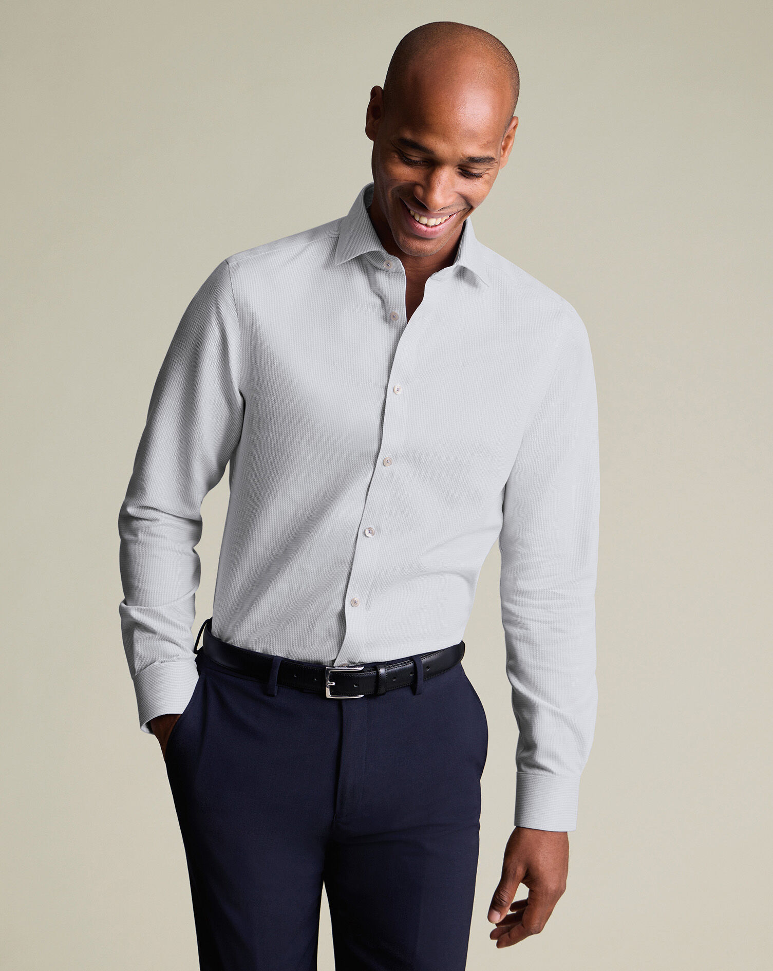 Non-Iron Stretch Burlington Weave Shirt - Silver Gray