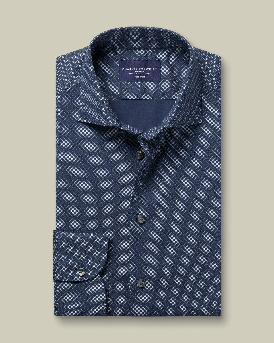 Non-Iron Performance Geo Print Shirt - Navy & Sky