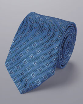 Schmutzabweisende Krawatte aus Seide mit Medaillon-Print - Kornblumenblau