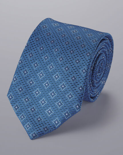 Stain Resistant Medallion Pattern Silk Tie - Cornflower Blue