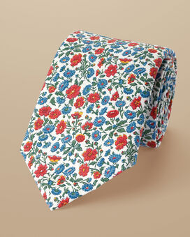 Made With Liberty Fabric Floral Print Cotton Tie - Red