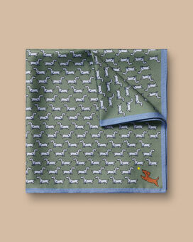 Einstecktuch aus Seide mit Hunde-Motiv - Salbeigrün