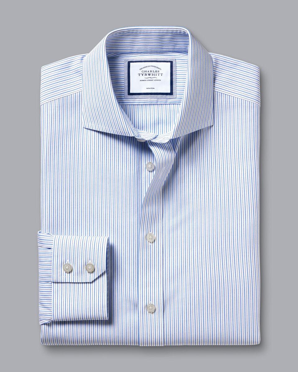 Cutaway Collar Non-Iron Stripe Shirt - Ocean Blue | Charles Tyrwhitt