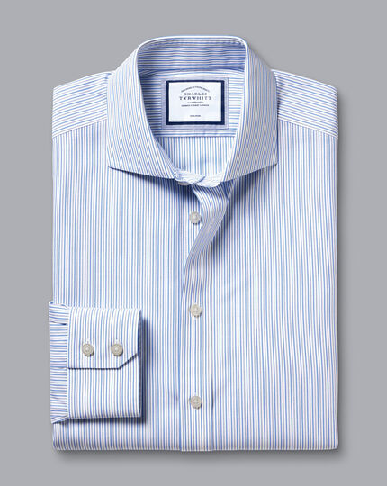 Spread Collar Non-Iron Stripe Shirt - Ocean Blue