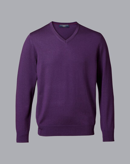Merino V-Neck Sweater - Purple