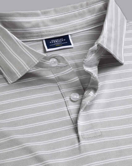 Jacquard Stripe Cotton Polo - Light Grey