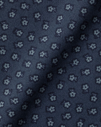Button-Down Collar Non-Iron Midi Floral Print Shirt - Petrol Blue