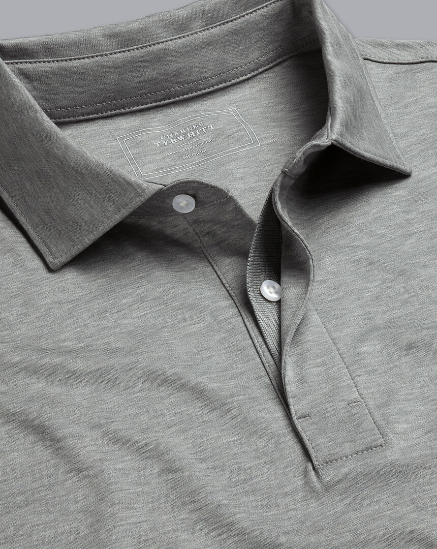 Cotton TENCEL™ Mix Long Sleeve Polo - Silver