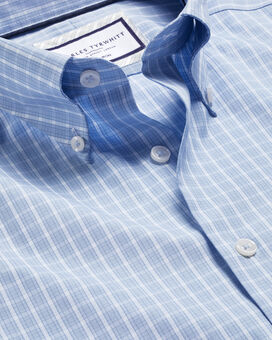 Bügelfreies Hemd mit Button-down-Kragen und Windowpane-Karos - Himmelblau