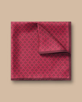 Geo Print Silk Pocket Square - Red