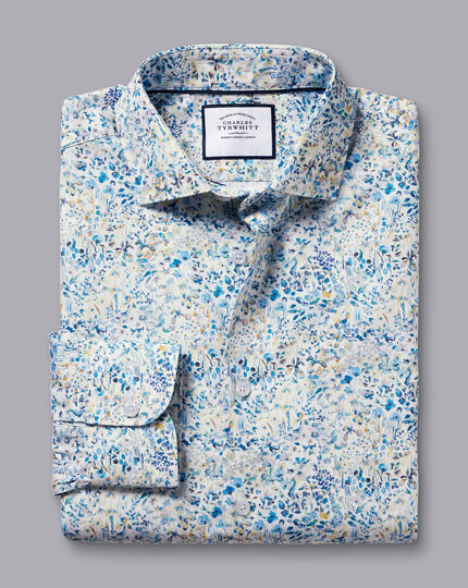 Made With Liberty Fabric Floral Print Semi-Cutaway Collar Shirt - Cobalt Blue