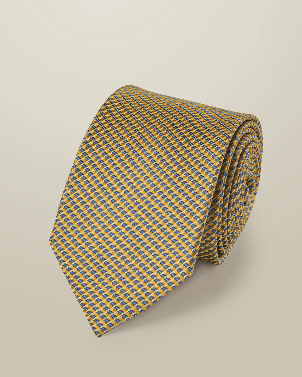 Silk Patterned Tie - Lemon & Blue