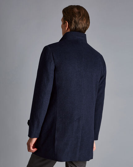 Funnel Neck Wool Overcoat - Ink Blue | Charles Tyrwhitt