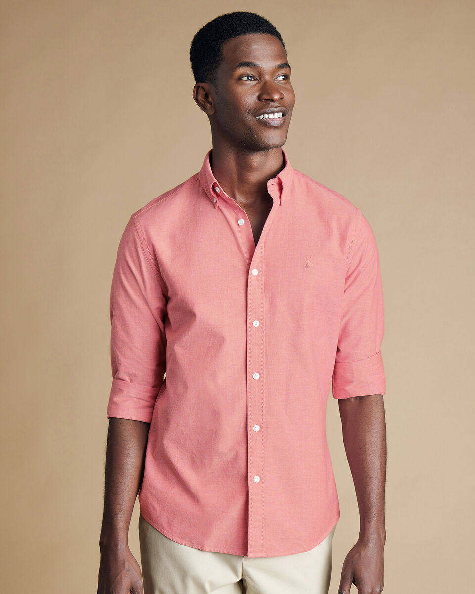 Button-Down Collar Stretch Washed Oxford Shirt Coral Pink