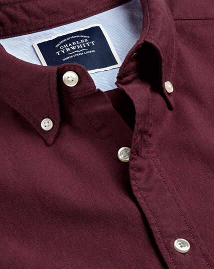 Button-Down Collar Washed Oxford Shirt - Dark Red Melange