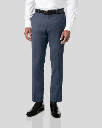 Birdseye Travel Suit Trousers - Light Blue
