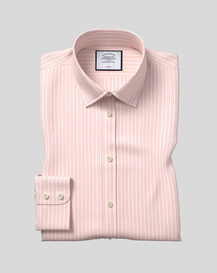 Classic Collar Non-Iron Poplin Stripe Shirt- Coral
