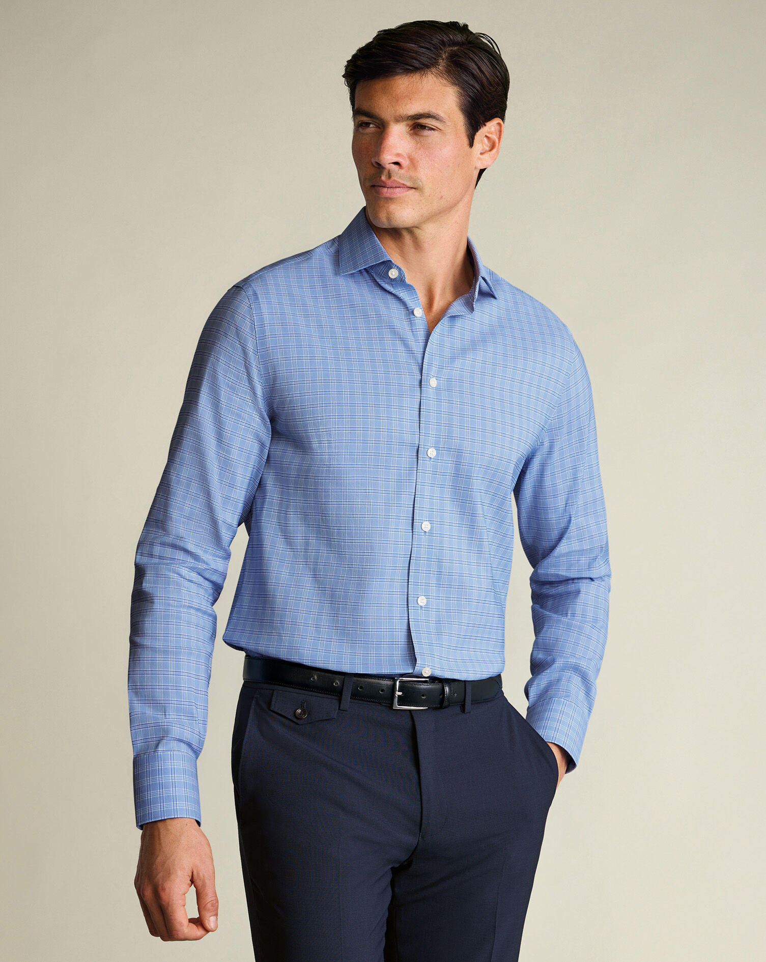 Non-Iron Performance Windowpane Check Shirt – Blue | Charles