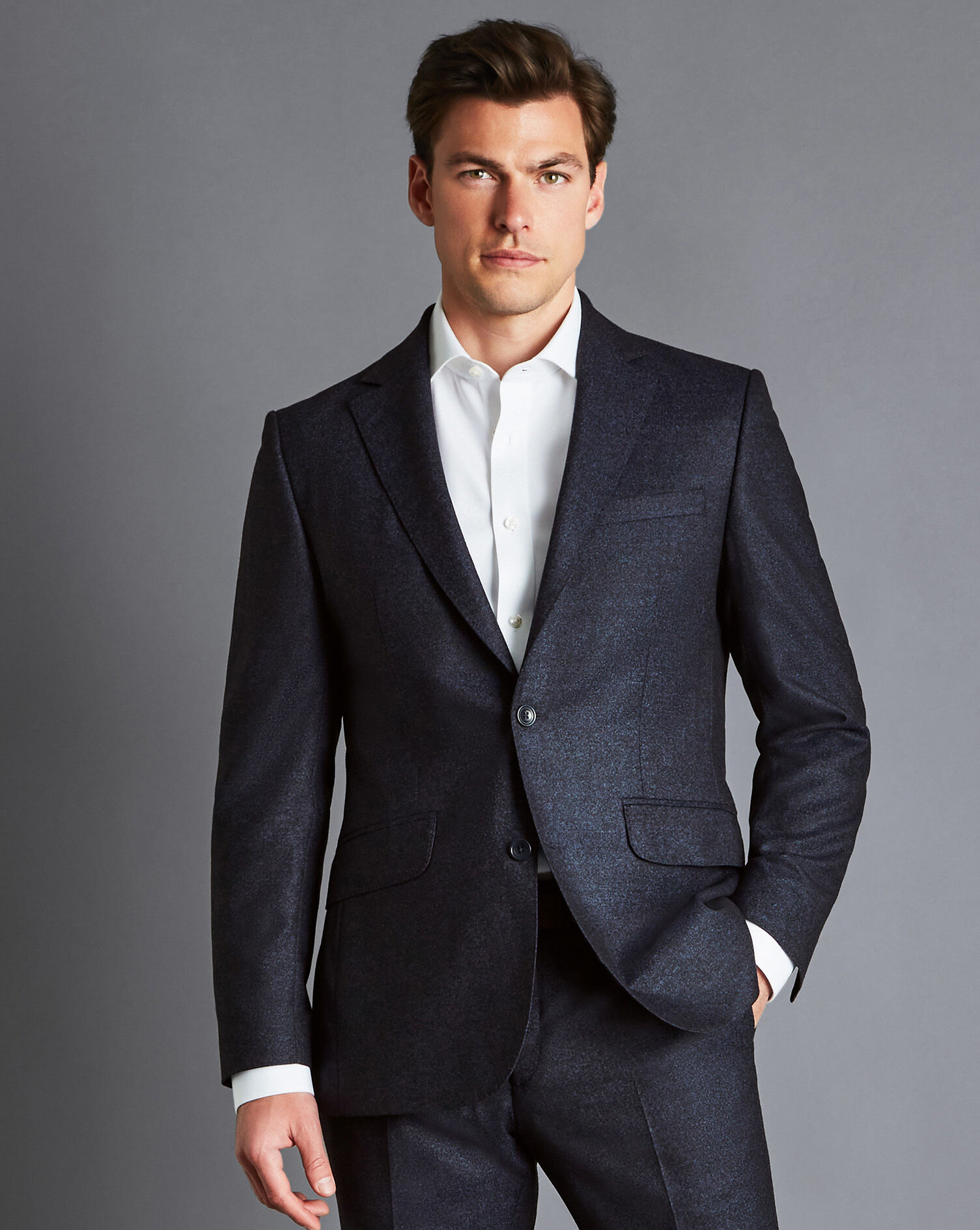 Italian Flannel Suit Jacket - Ink Blue 