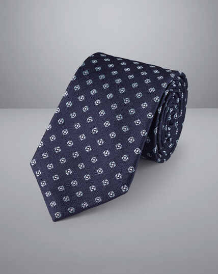 Schmutzabweisende Krawatte aus Seide mit floralem Miniprint - Französisches Blau