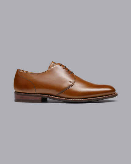 Rubber Sole Leather Derby Shoes - Dark Tan