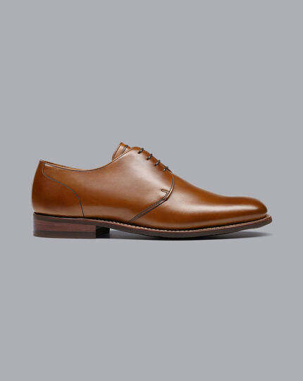 Rubber Sole Leather Derby Shoes - Dark Tan