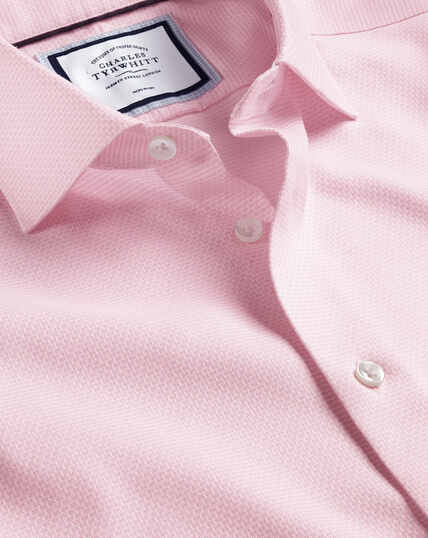 Semi-Cutaway Collar Non-Iron Stretch Texture Shirt - Light Pink