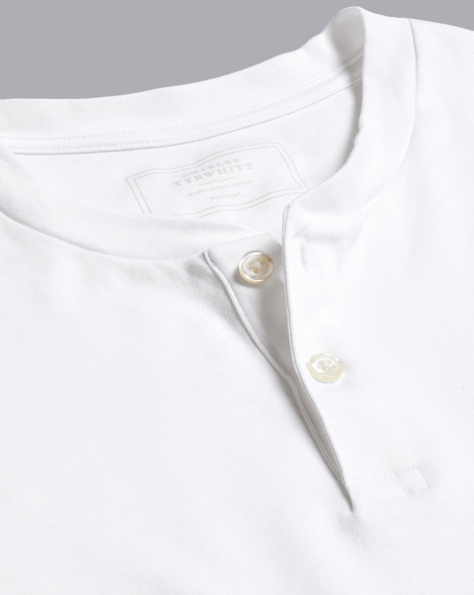 Cotton Henley T-Shirt - White | Charles 