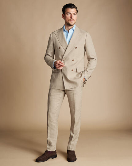 Double Breasted Linen Suit - Taupe | Charles Tyrwhitt