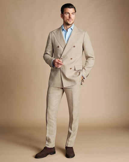 Double Breasted Linen Suit - Taupe
