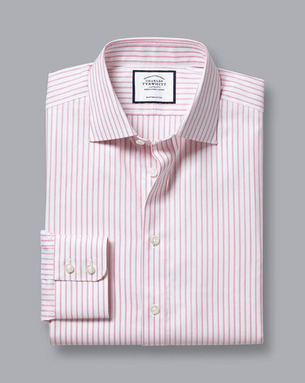 Semi-Spread Collar Egyptian Cotton Twill Stripe Shirt - Salmon Pink