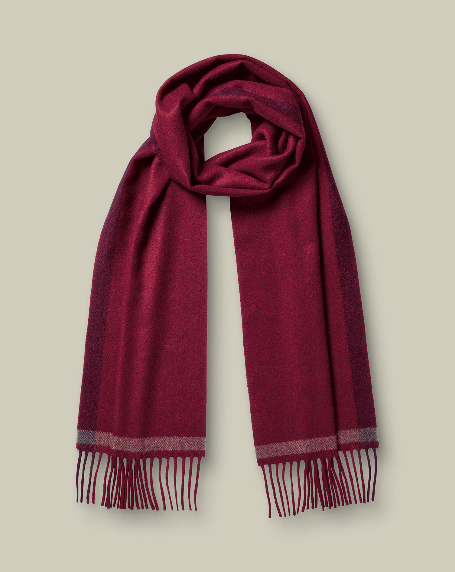 Cashmere Herringbone Scarf - Maroon Red