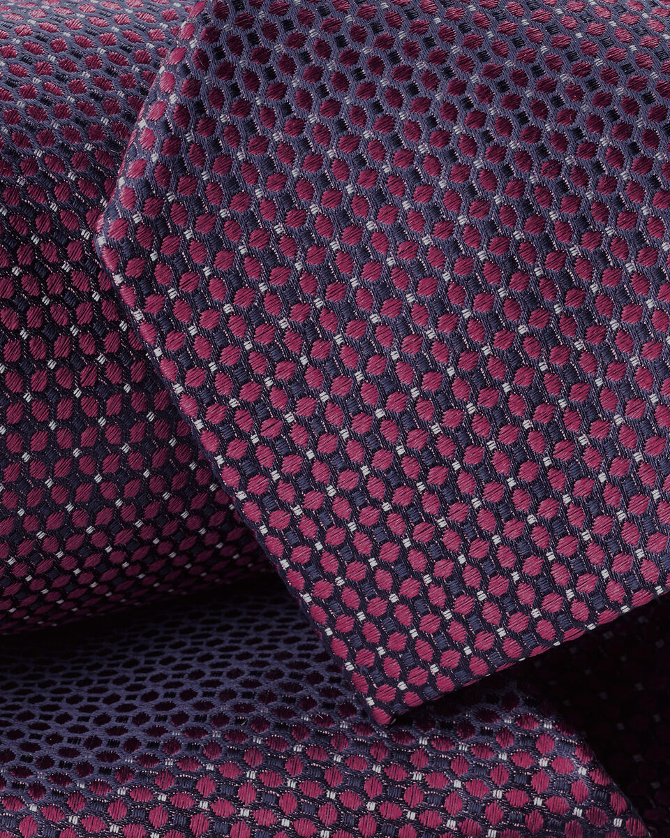 Silk Patterned Tie - Dark Pink & Navy