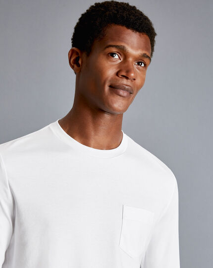 Cotton Long Sleeve Tyrwhitt T-Shirt - White