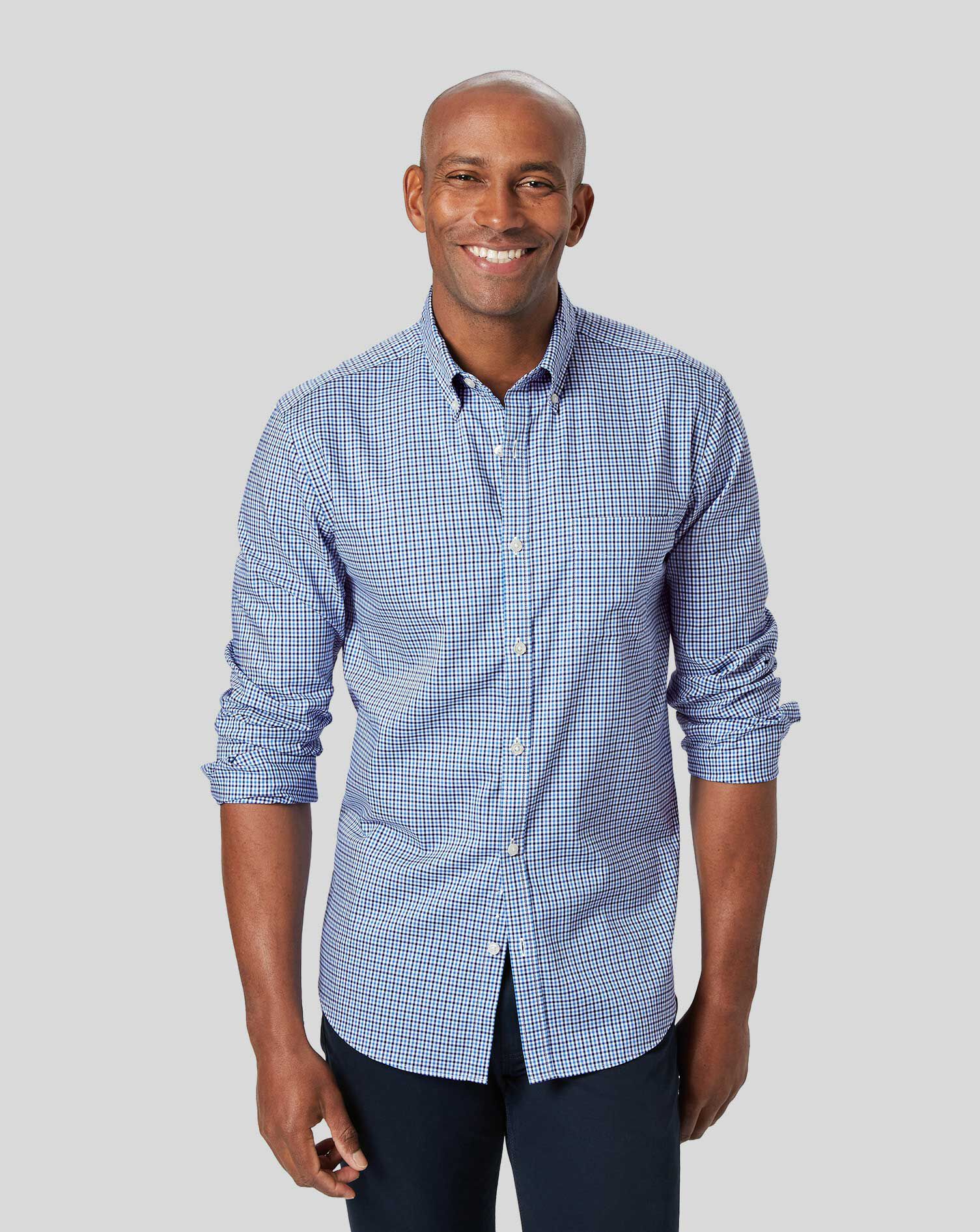 blue gingham shirt men