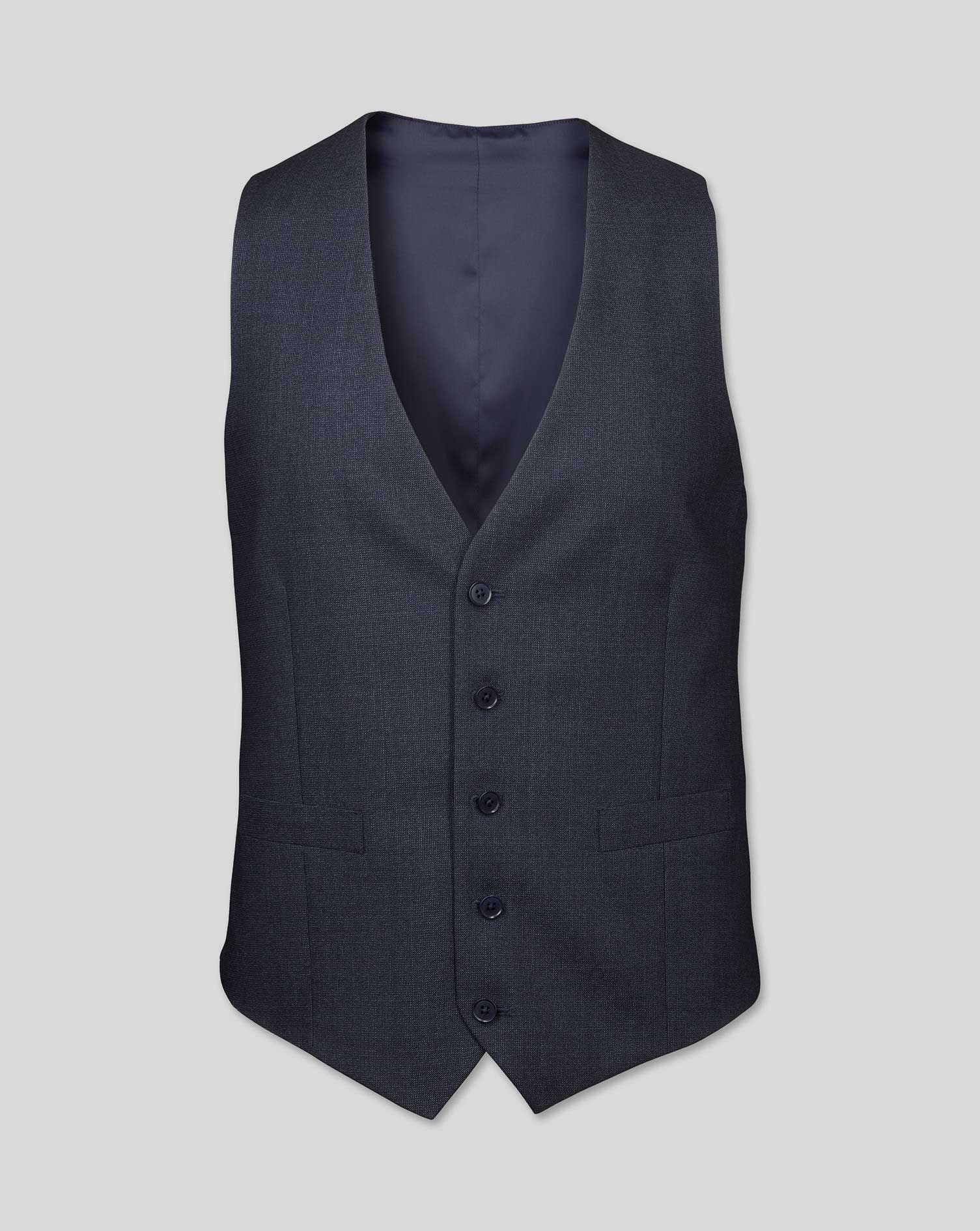 Semi-Plain Suit Waistcoat - Navy 