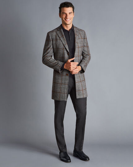 Prince of Wales Check Wool Overcoat - Grey