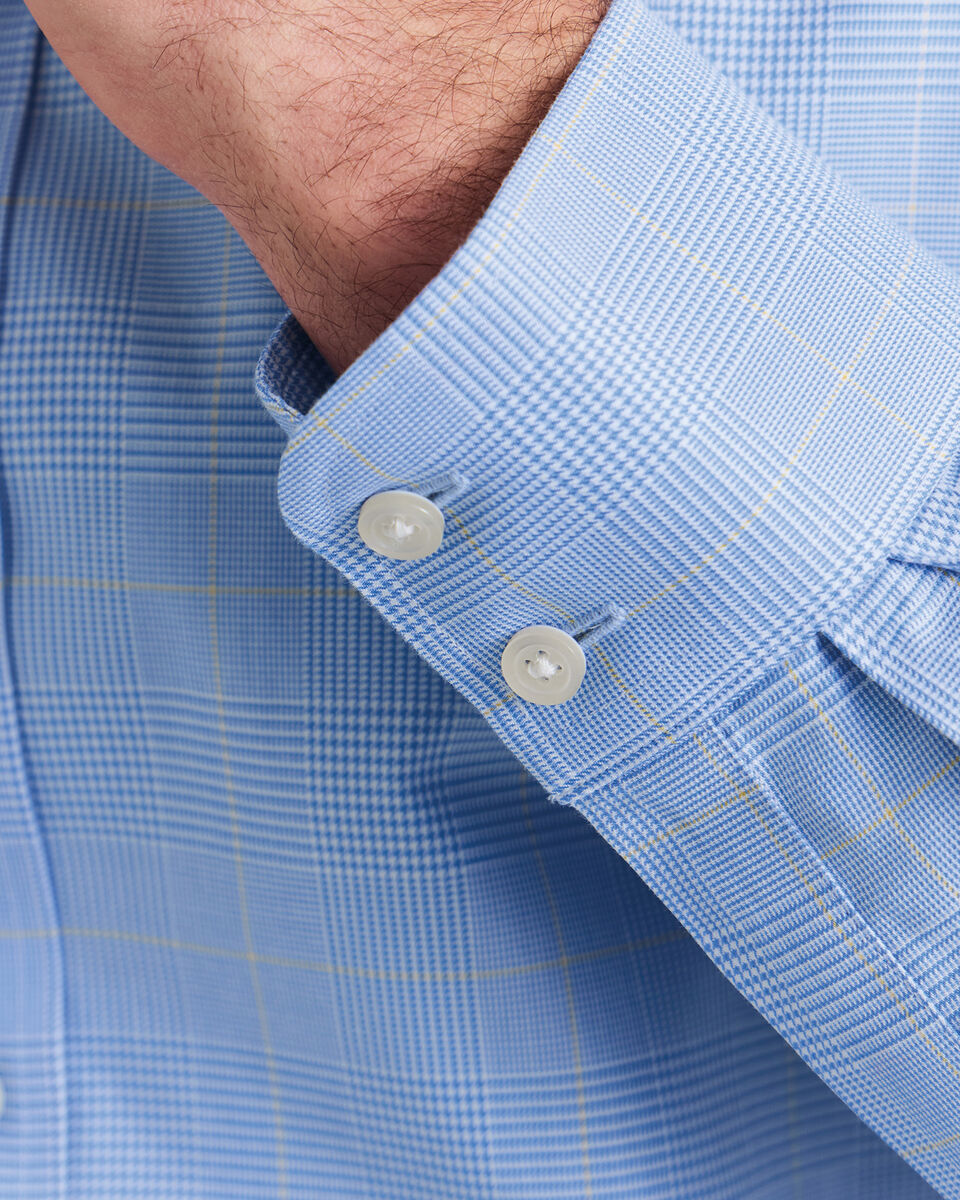 Chemise &Agrave; Carreaux Prince-De-Galles Sans Repassage - Bleu Oc&eacute;an