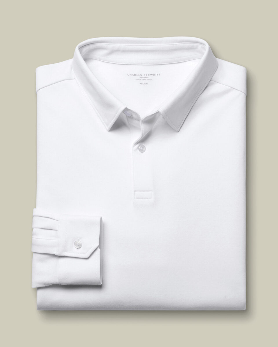 Polo &eacute;l&eacute;gant en coton &agrave; manches longues - Blanc