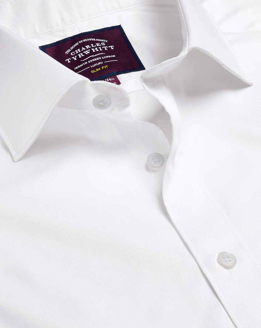 Semi-Cutaway Collar Luxury Twill Shirt - White