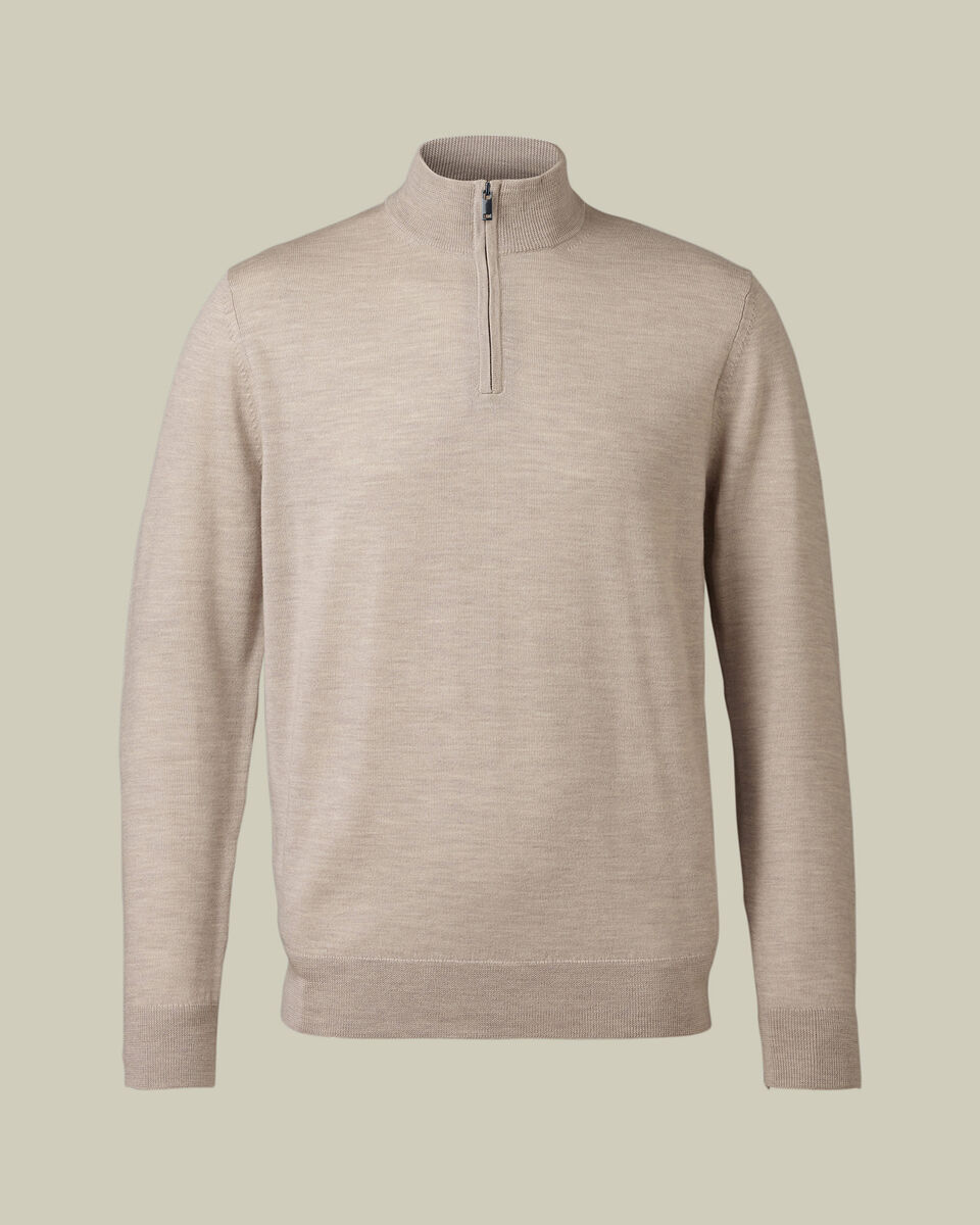 Pure Merino Quarter Zip Sweater - Limestone