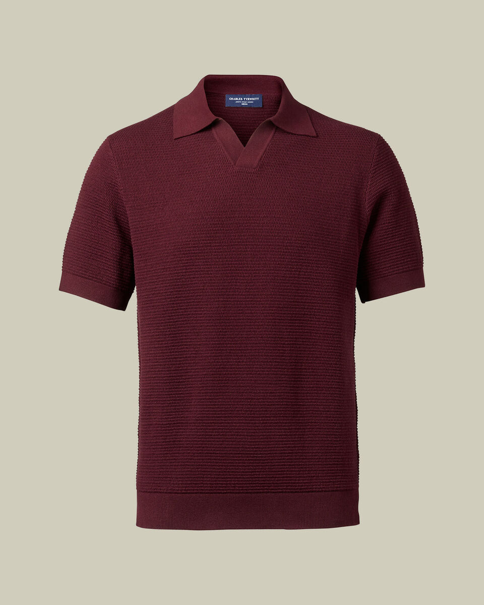 Polo De Algod&oacute;n Texturizado Con Cuello De Trofeo - Burdeos