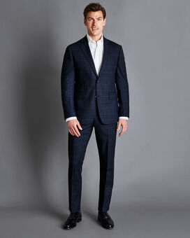 Prince of Wales Check Suit Jacket - French Blue