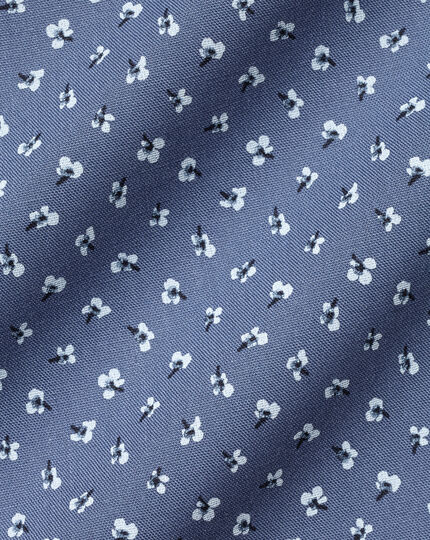 Semi-Cutaway Collar Non-Iron Floral Print Shirt - Steel Blue