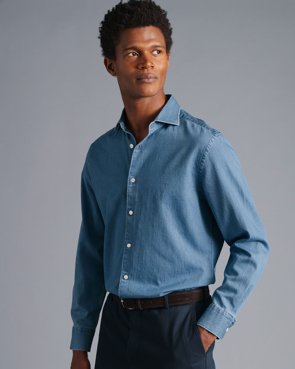 Spread Collar Denim Shirt - Ocean Blue | Charles Tyrwhitt
