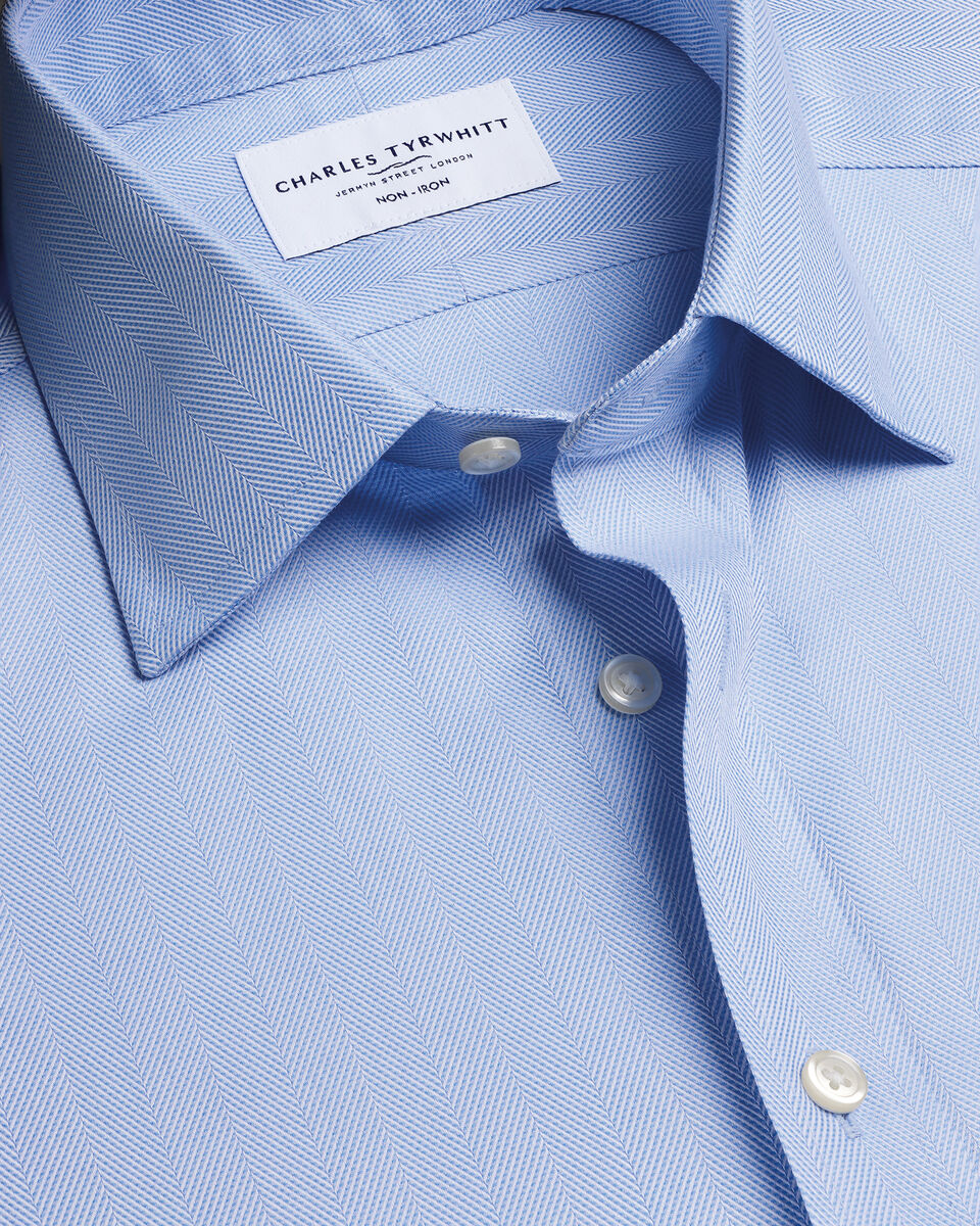 Non-Iron Herringbone Shirt - Sky Blue
