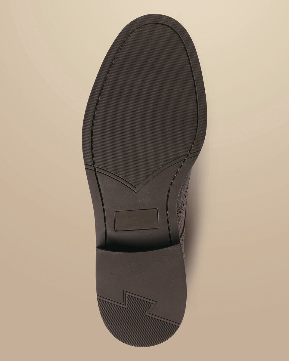 Grain Leather Derby Brogue Rubber Sole Shoe Chestnut Brown Charles