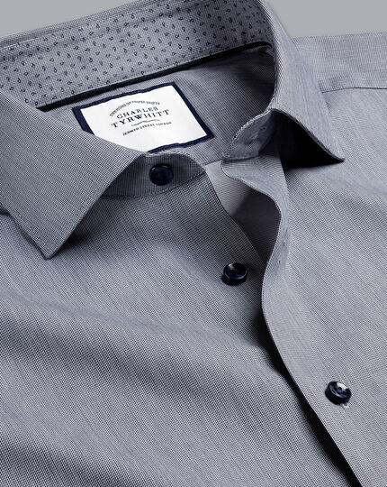 Semi-Spread Collar Twill Printed Trim Shirt - Navy