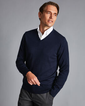 Merino V-Neck Sweater - Navy